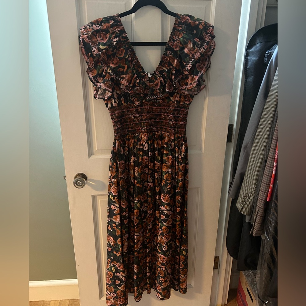 Something Navy Floral Ruffled Midi Dress